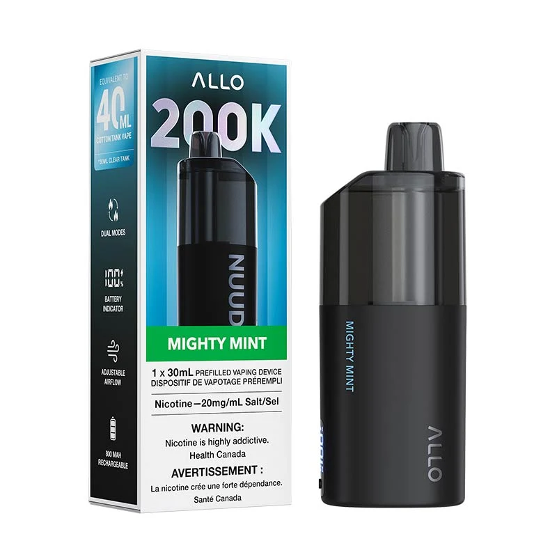 Allo Nuud 200K Disposable Vape – Mighty Mint Flavour | Airport Vape, Barrie & Mississauga, Ontario, Canada