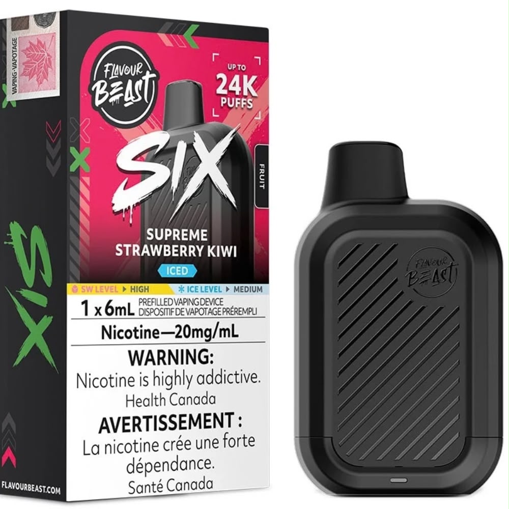 Flavour Beast Six 24k Disposable Vape In Supreme Strawberry Kiwi Iced Fruit And Ice Flavour Blend
